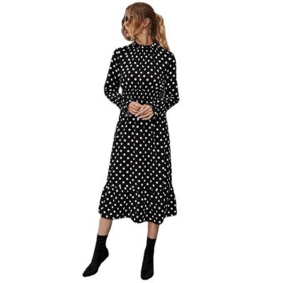 China Washable Dot Summer Elegant Casual Womens Chiffon Dresses Lady Sexy Long Sleeve Hot Sale Clothing for sale