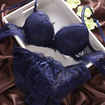 China Hot Selling Transparent Water Bra Fashion Lace Push Up Cotton Underwear Set for sale