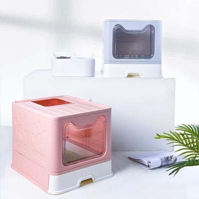 China New Design Sustainable Large Collapsible Cat Litter Box With Enclosed Full Drawer Pet Toilet Box for sale