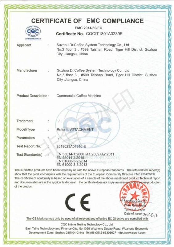 CE - Suzhou Dr. Coffee System Technology Co., Ltd.