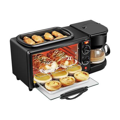 China Hotel Breakfast Maker Oven Toaster Grill Pan Electric with Stainless Drip Coffee Maker Power Timer Sales OEM 3 in 1 Breakfast Maker for sale