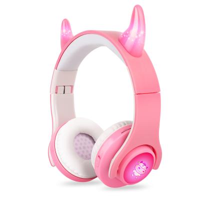 China Foldable Headband Promotion Gift Kids BluetoothV5.0 Led Cow Ears Earphone for sale