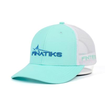 China High Quality Cotton Twill 6 Panel Mesh Snapback Sky Blue 3D Classic Logo Trucker Cap Hat Embroidery Custom Made Wholesale COMMON for sale