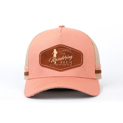 China COMMON With Leather Patch Custom Logo Bulk Quality High Profile 5 Panel Two Stripe Australia Country Side Striped Trucker Hats Cap for sale