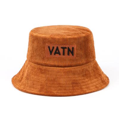 China Comfortable OEM Customize Type Adult Brown Wide Brim Soft Warm 3d Corduroy Bucket Hat Fashion Hats for sale