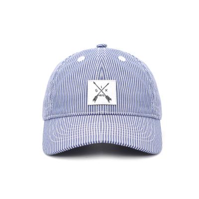 China COMMON OEM Customized Unisex Cotton 6 Panel Factory Price Blue Stripe Applique Baseball Cap Unstructured Dad Hat for sale