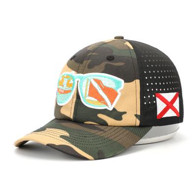 China China Factory Cotton 6 Panel COMMON Adult Laser Cutting Holes Hat Embroidery Patch Camouflage Baseball Cap for sale