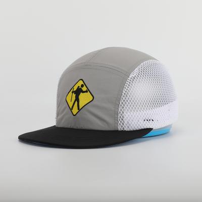 China breathable & Wholesale Custom Made High Quality Nylon Flat Brim Waterproof Mesh Outdoor Camp Cap, Embroidery Logo Sport Running 5 Panel Hat for sale