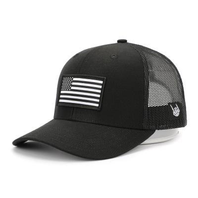 China COMMON OEM Customize Country 6 Panel Printing Unisex Black Logo Patch Cap Mesh Back Trucker Sports Hats for sale