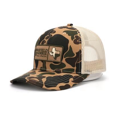 China New Style 6 Panel Adults High Quality Cotton Camouflage Mesh Hat Woven Patch Unstructured Beige Unstructured Hat for sale