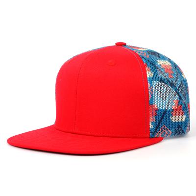 China COMMON Type 6 New Arrival Custom Logo Trucker Hat Digital Printing Cotton Mesh Adjustable Red Flat Brim Panel Adults Fashion Hat for sale