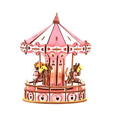 China DIY TOY Pink Jigsaw Puzzle 3D Toy Wooden Educational Puzzles DIY Toy Wood for sale