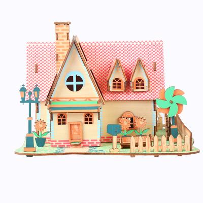 China Eco-friendly Laser Cutting Newly Designed DIY 3d Mini Construction House Kids Toy Model Hot Selling Wooden Dollhouse for sale