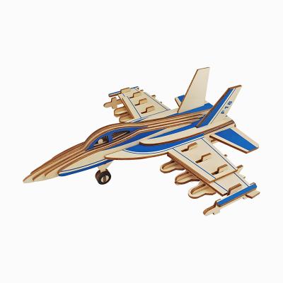 China Eco-Friendly Laser Cutting Handmade Educational Wooden Fighter Plane Set F18 DIY Assembly Construction Puzzle Crafts Kit Wooden Model Toy for sale