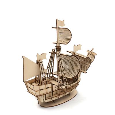 China Eco-friendly Laser Cutting 3D Puzzle Maker Unisex Plywood Animal Sailboat Laser Cut Eco-friendly Model for sale