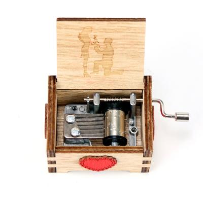 China OEM Manufacturers Customizable Laser-Cut Movement Musical Wooden Crank Operated Music Box for sale