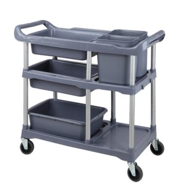 China Good quality three-layer sustainable cart with buckets, mobile food delivery cart, hotel restaurant food collection tool cart for sale