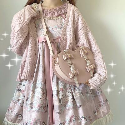 China 2020 durable and leading new fashion lolita girl heart shape tote shoulder bag backpack heart bag with bow for sale