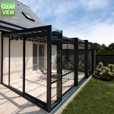 China Sustainable CLEARVIEW Customized Aluminum Motorized Glass Roof Sunroom Conservative Patio Solarium for sale