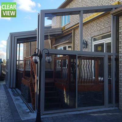 China CLEARVIEW Viable Balcony Retractable Sunroom 4 Season Sunhouse Aluminum Frame for sale