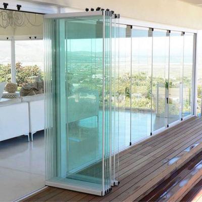 China CLEAVIEW Modern Customizable Design Contemporary Interior Exterior Tempered Glass Glazed Partition Frameless Sliding Folding Door for sale