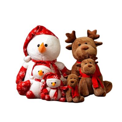 China Custom Christmas Plush Big Hat Snowman Bear Snowman Plush Stuffed Toy Christmas Milu Deer Doll For Kids for sale