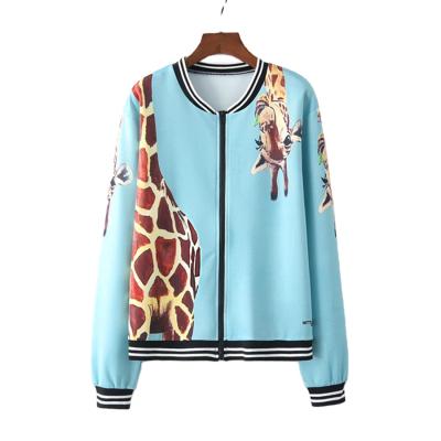 China Sustainable Wholesale Chic Giraffe Long Sleeve Jacket Women Zip Up Pullover Sweatshirt for sale