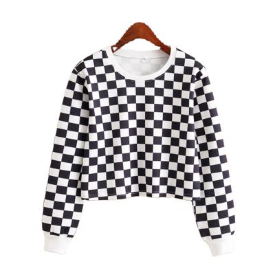 China New Arrival Viable Women Fashion Long Sleeve Pullover Tartan Plaid Sweatshirts Ladies Casual Crop Top for sale