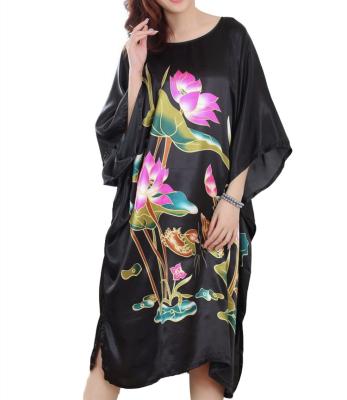 China Hot Sale Elegant Lotus Women's Bathrobe Pajamas Sleepwear Black Loose Nightgown QUICK DRY Long for sale