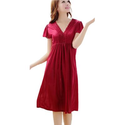 China New Style Sexy Women's Pajamas QUICK DRY Long Dress Loose Lace V-Neck Nightgown Kimono Sleepwear Nightgown for sale