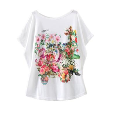 China Summer Floral Women's Chic Bat Wing QUICK DRY Sheath Loose Casual Blouse Girl Top T-shirt T-shirt for sale