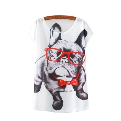 China QUICK DRY Cute Cute Summer Blouse Shirt Dog Graphic Stitches New Women Girl Causal T-shirt Tops Tee for sale