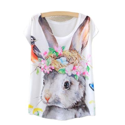 China O-Veck Cute Short QUICK DRY Harajuku Printed Rabbit Women Loungewear Girls Summer Top T-shirt Slim T-shirt for sale