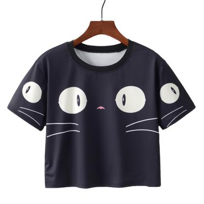 China Wholesale Fashion QUICK DRY Black Cute Tee Summer Casual Graphic Crop Tops Short Sleeve Women T-shirt for sale