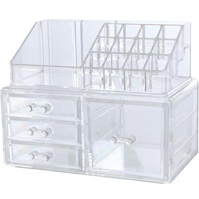 China Sustainable Design Double Drawer Desktop Transparent Cosmetics Makeup Brush Storage Box Storage Rack for sale