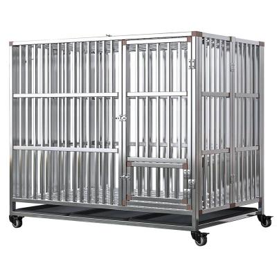 China Breathable Double Door 304 Stainless Steel XL XXL Foldable Pet Breeding Crates High Quality Large Dog Cages With Wheels for sale