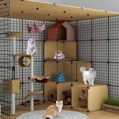 China Diy Breathable Luxury Pet Villas Stainless Steel Wire Cat Condo Show Cage Outdoor Multi Metal With Wheel for sale