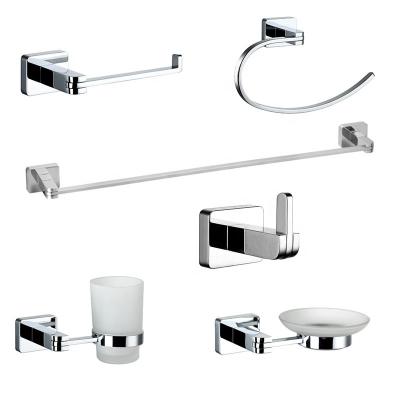 China Chrome Square Zinc Alloy Wall Mounted Bathroom Accessories 6 Pieces Set For Home Decoration for sale