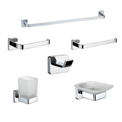 China Apartment New Design Square Zinc Alloy Silver Color Toilet Accessory Set For Hotel Bathroom Shower for sale