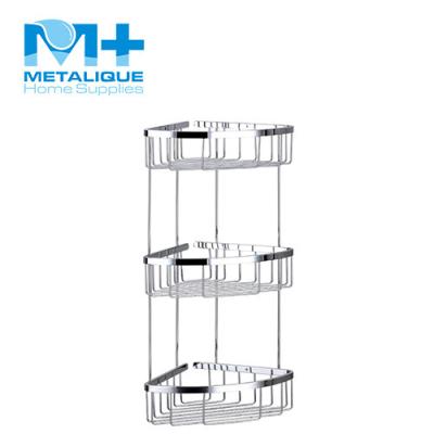 China Decorative 3 Tier Metal Storage Basket Stainless Steel Wire Locker Shower Trolley MK-084-CR for sale