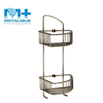 China Metal Factory OEM ODM Corner Basket Brass Bathroom Shelves Corner Hanging Shelf Shower Caddy for sale