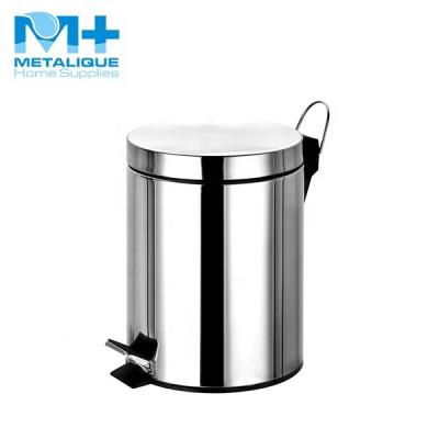 China 304 Stainless Steel Durable Household 5L Round Mirror Polished Trash Can Rubbish Bins Garbage Bin 5L-CR for sale