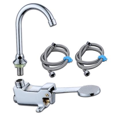 China Touchless Metalique Foot Metered Medical Lab Floor Mounted Control Hospital Faucets Full Set Hands Free Foot Pedal Faucet for sale