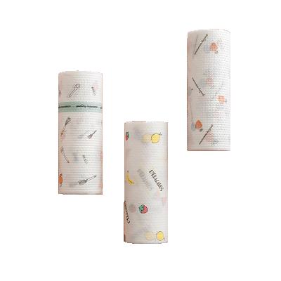 China Viable Grease Resistant Decontamination Printed Non Woven Fabric Household Kitchen Dry Use Sanitary And Wet Disposable Rolled Lazy Wipe for sale