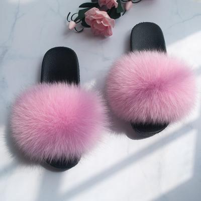 China CUSHIONING Factory Custom Cheap Warm Winter Fox Fur Soft Unique Slippers For Women for sale