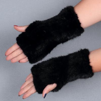 China New Real Mink Fur Mittens Winter Warm Lady Real Fur Fingerless Luxury Knitted Gloves Women 100% Handmade Knit Fur Mitten for sale