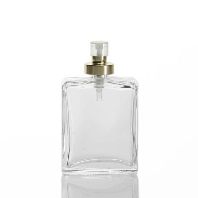 China Unique Empty Personal Care Square Perfume Clear Glass Spray 50ml Perfume Bottle With Pump Cap for sale