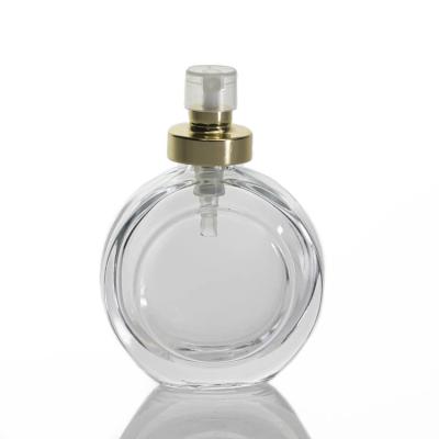 China Personal Care Wholesale Flat Round Glass Mini Spray 30ml Empty Clear Perfume Bottle for sale