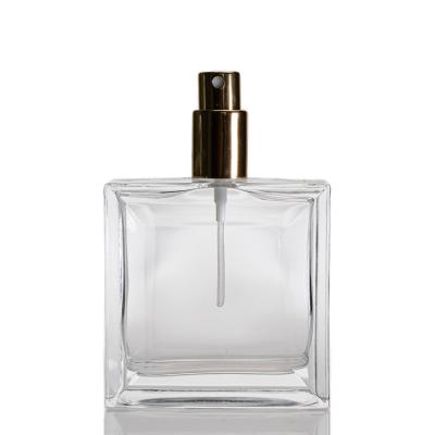 China Wholesale Personal Care Flat Square Spray 100ml Empty Clear Glass Perfume Bottle for sale