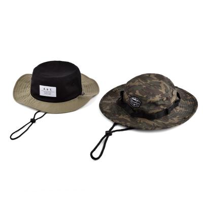 China Outdoor Fisherman Caps Custom Logo Bucket Hats With String Camouflage Wide Adjustable High Quality Sporty Brim for sale